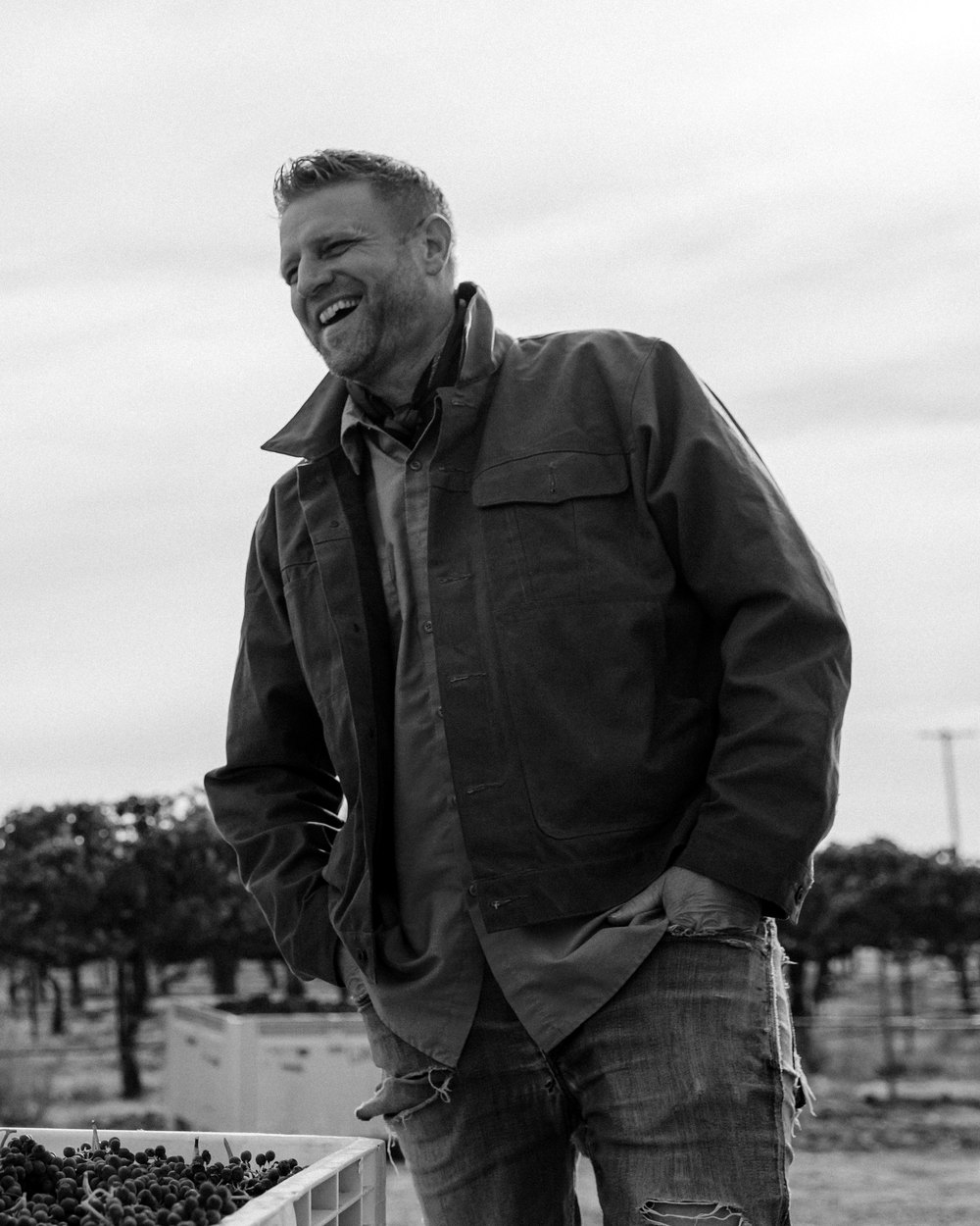 Andrew Schultz laughing at harvest, 2025